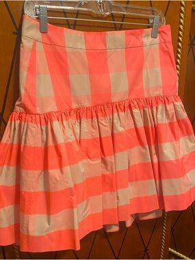 Preppy J.Crew Coral Pink and Cream Gingham Tiered Skirt - Taffeta